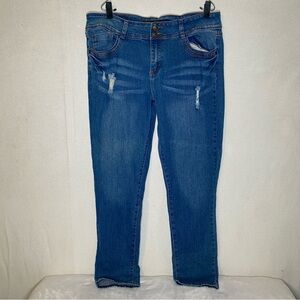 ABM Jeans Women's Sz 16 Distressed Straight Leg Medium Wash Blue Denim Pants Y2K
